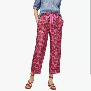 J. Crew Silk Twill Relaxed Pant in Fuchsia Sleepy Lions Print 8 NWT
